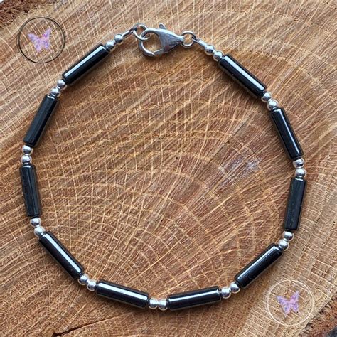 Mens Silver Hematite Tube Bracelet