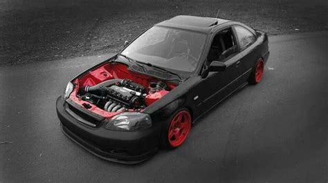 Black Honda Civic with red wheels | Black honda, Black honda civic, Jdm ...