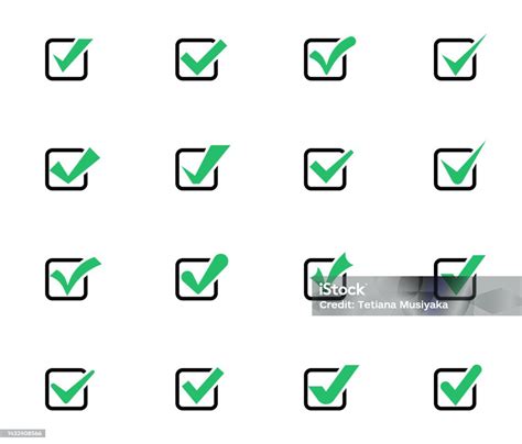 Set Of Check Mark Icons In Square Check Marks Or Ticks Green Confirm