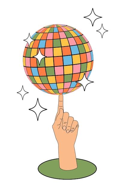 Premium Vector Disco Ball On The Finger Of The Hand Groovy Template