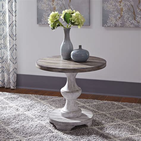 Sedona Heavy Distressed White Round End Table 1stopbedrooms