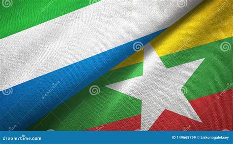 Sierra Leone And Myanmar Two Flags Textile Cloth Fabric Texture Stock