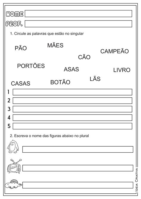 Atividade Plural E Singular 2 Ano