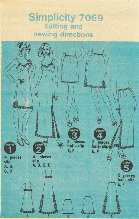 1975 Misses Lingerie Stretch Knit Slip Half Slips Side Slit Sew Pattern Size 16 Sewing