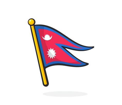 Cartoon Illustration Of Flag Of Nepal On Flagstaff Vector Art