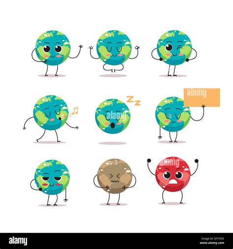 set cute earth characters with different emotions cartoon mascot globe ...