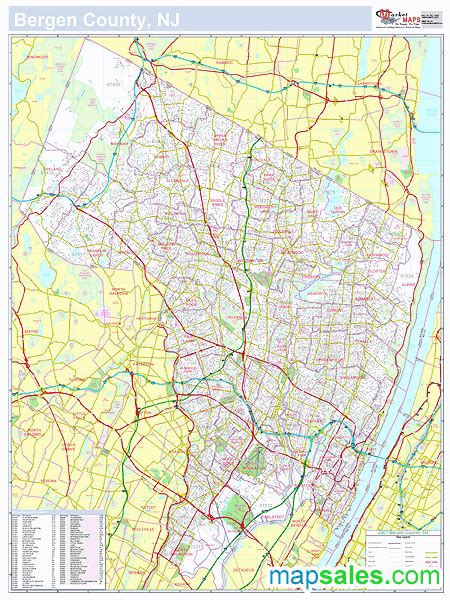 Bergen Nj County Wall Map By Marketmaps Mapsales