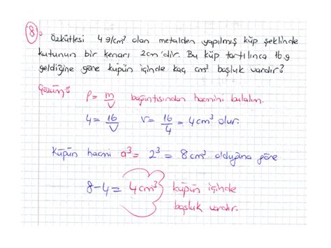 9 Sınıf Fizik Madde ve Özellikleri Çözümlü Sorular Özkütle