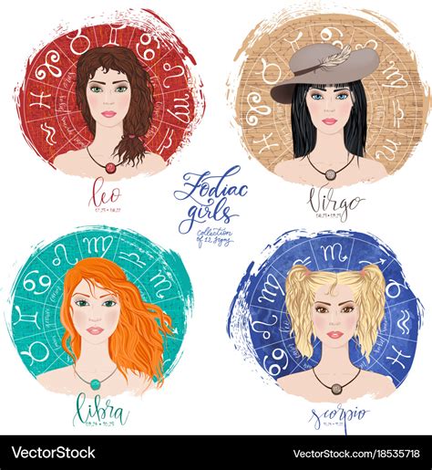 Set Of Four Zodiacs Leo Virgo Scorpio And Libra Vector Image