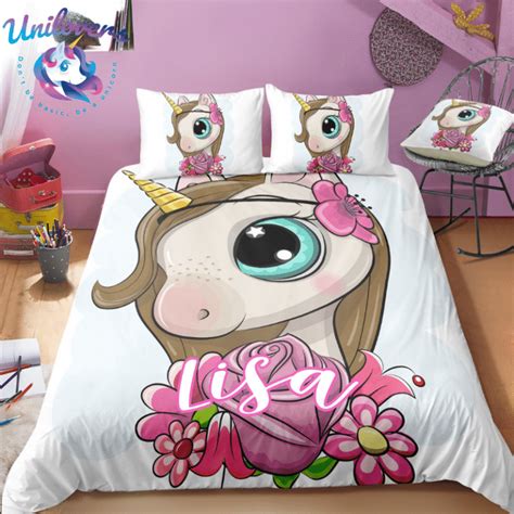 Personalized Custom Rose Unicorn Bedding Set Unilovers