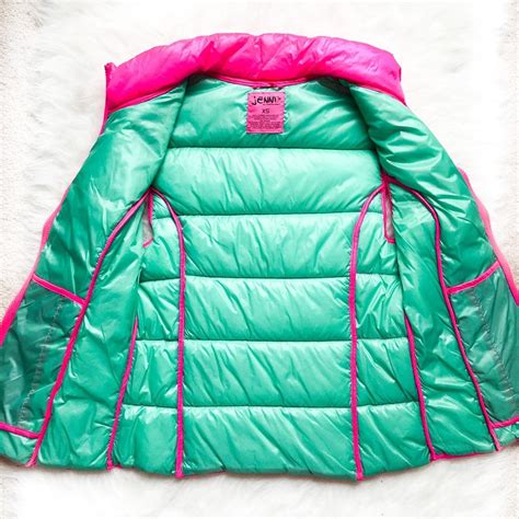 Hot Pink Winter Puffer Vest Contrasting Teal Depop