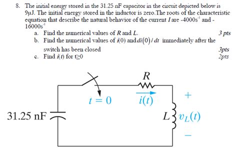 Solved The Initial Energy Stored In The Nf Capacitor In Chegg