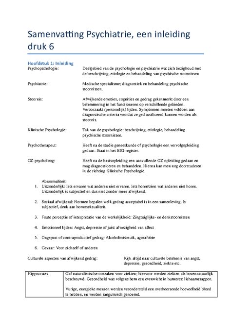 Klinische Psychologie Samenvatting 6e Druk Samenvatting Psychiatrie