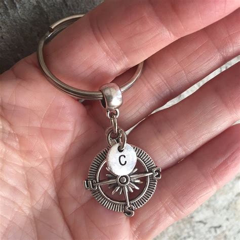 Engraved Compass Keychain Etsy