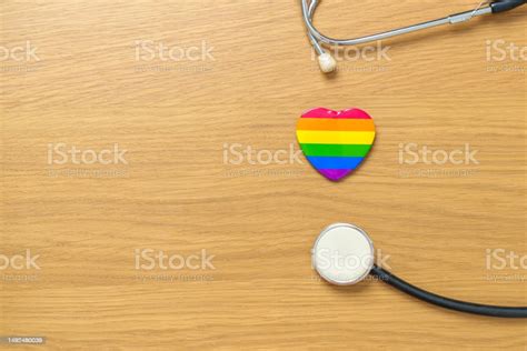 Lgbt Pride Month Concept Or Lgbtq Or Lgbtqia Rainbow Heart Shape With Stethoscope For Lesbian