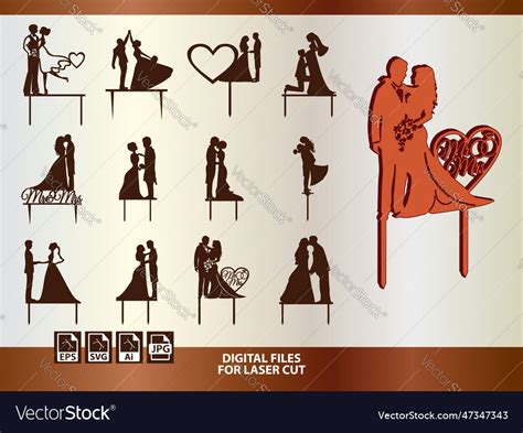 Collection Of Laser Cut Wedding Cake Toppers Vector Image