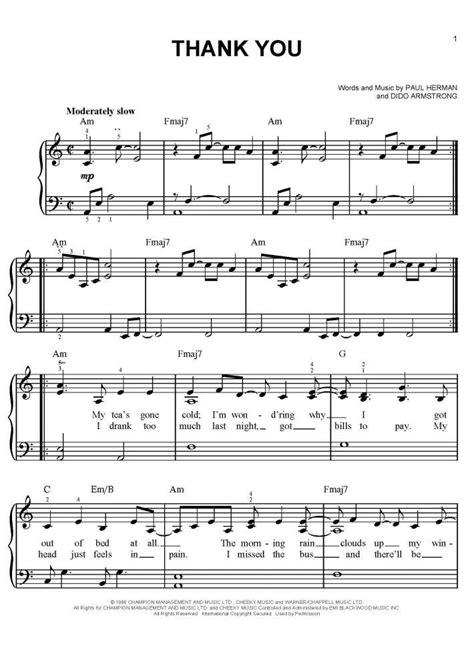 Thank You Piano Sheet Music Onlinepianist