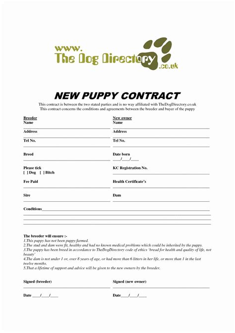 Free Printable Puppy Sale Contract