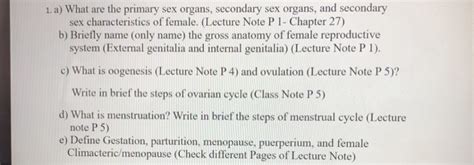 Solved A What Are The Primary Sex Organs Secondary Sex Chegg