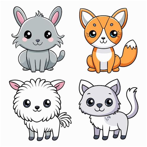 Four cartoon animals with big eyes and fluffy tails | Premium AI ...