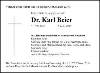 Traueranzeigen Von Karl Beier Trauerportal Ihrer Tageszeitung