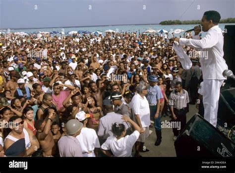 Dominican Republic - Audience in front of the stage at the Merengue Festival on the beach of ...