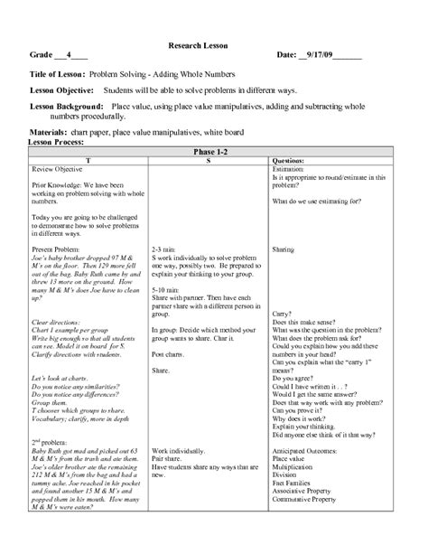 Problem Solving Lesson Plans