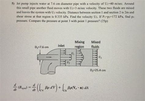 Solved Jet Pump Injects Water At Cm Diameter Pipe Chegg