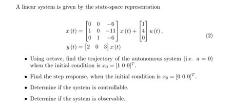 Solved A linear system is given by the state-space | Chegg.com