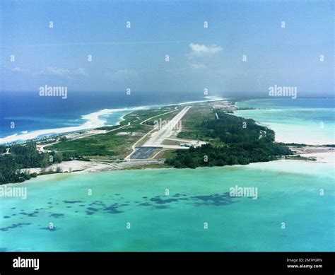 Aerial view of the air operations area and runway. Base: Diego Garcia ...