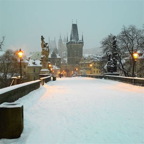 Charles Bridge in Winter, Prague, Czech Republic Stock Photo - Image of ...