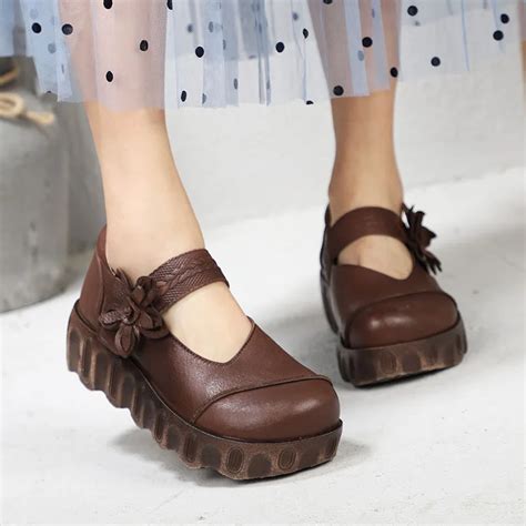 Artdiya Original 2019 Spring And Summer New Retro Thick Sole Women Shoes Genuine Leather Flower