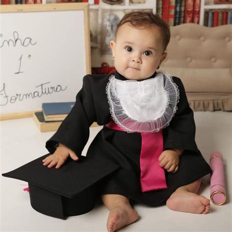 Beca de Formatura para Bebês Preto e Rosa Merversário Elo7