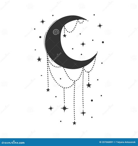 Crescent Moon And Stars Drawing