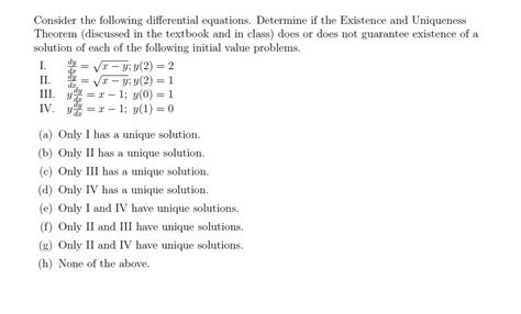 Solved Consider The Following Differential Equations Chegg