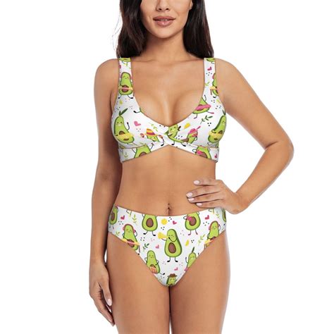 Swim Suits For Women Bikini Avocado Playing Music Soft Stretchy High Waisted Bikini Sets