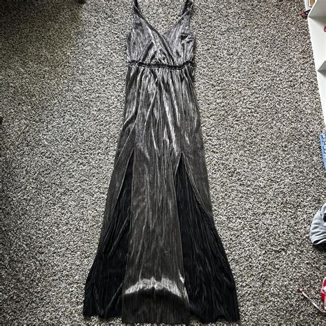 Shiny Silver and black dress with two slits in the... - Depop