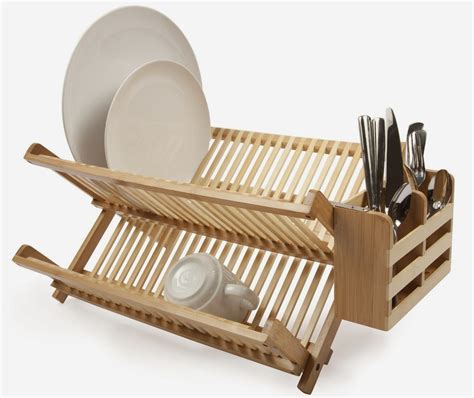 Shop At The E Store Bamboo Dish Rack Utensil Holder Drying Drainer