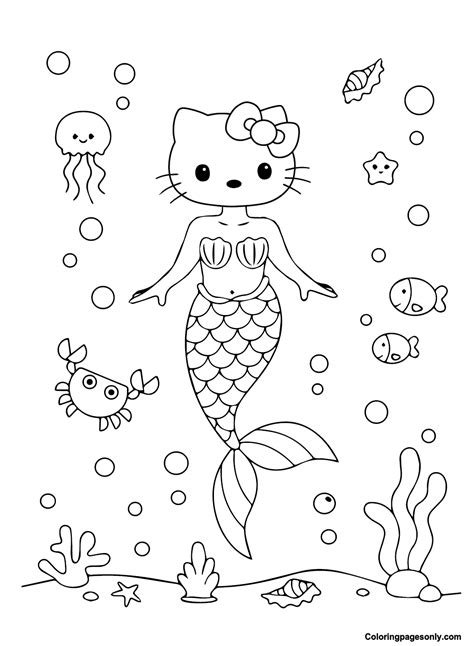 Hello Kitty Mermaid Coloring Pages Printable for Free Download