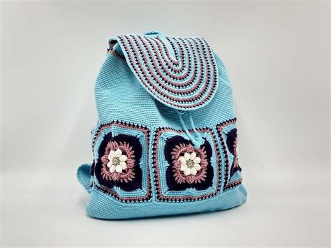 Crochet Granny Squares Boho Woman Recycled Backpack Hippie Etsy