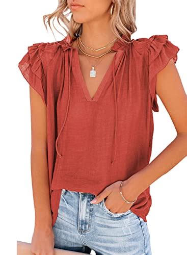 Dokotoo Womens Fashion V Neck Tie Top Boho Short Sleeve Plus Size