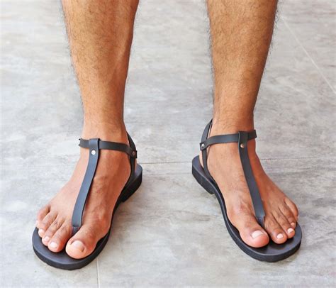 Sexy Men Thongs Leather Sandals Gay Barefoot Sandals Greek Etsy