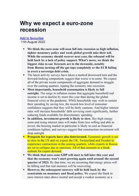 Why we expect a eurozone recession - Why we expect a euro-zone