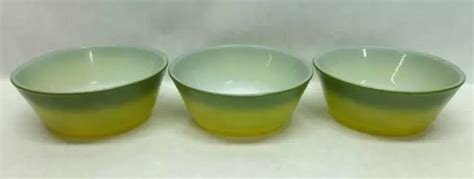 VINTAGE ANCHOR HOCKING Fire King Green Hombre Milk Glass Cereal Bowls