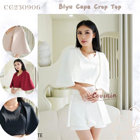 Jual Biyu Cape Crop Top Atasan V Neck Biyubiyu Bahan Prime Scuba