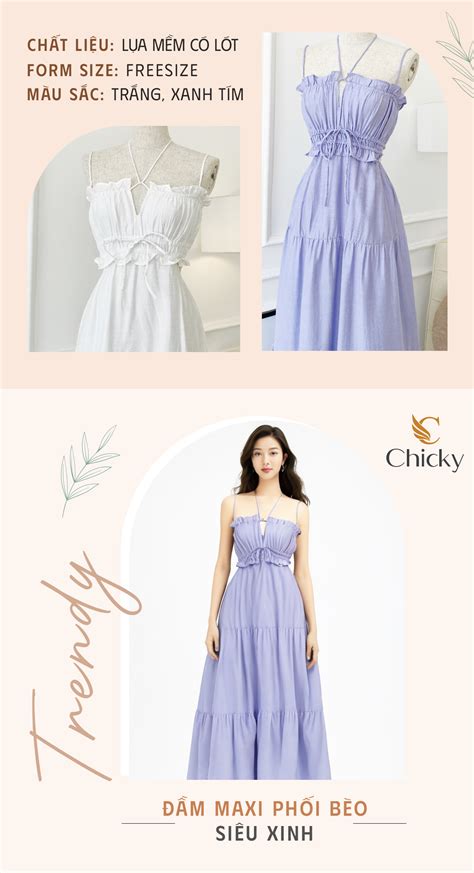 Đầm maxi phối bèo hở lưng basic thời trang hot hit dành cho các nàng đi biển du lịch xinh xắn