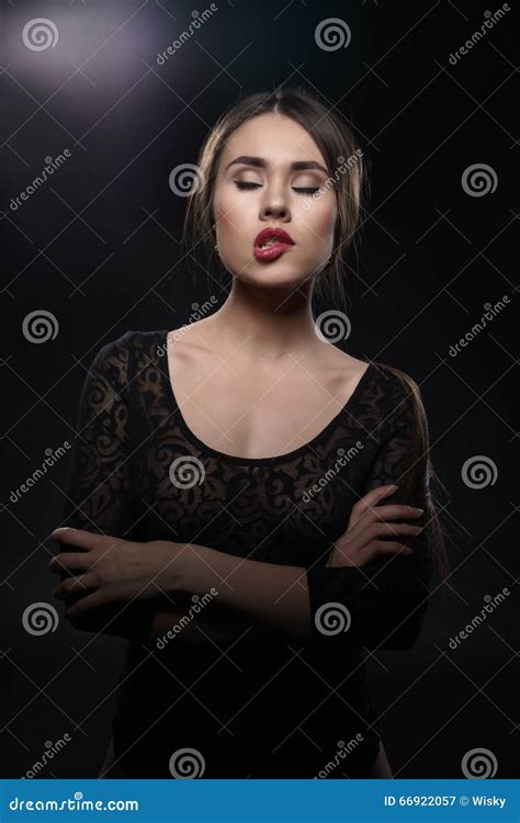 Brunette With Lips Dressed In Erotic Bodysuit Stock Image Image Of Female Seductive 66922057