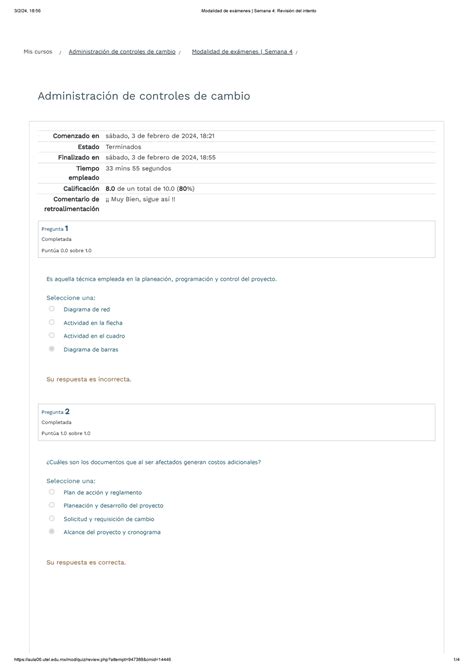 Modalidad de exámenes Semana 4 Administración de controles de cambio