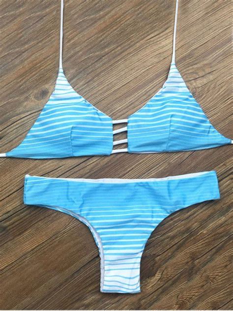 21 OFF 2021 Halter Cutout Striped Bikini Set In BLUE ZAFUL