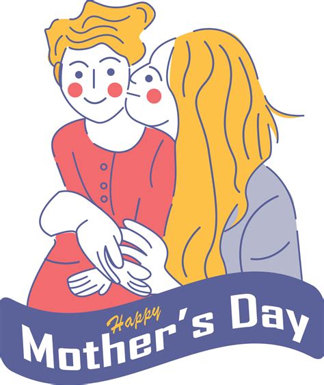 Happy Mothers Day Cartoon Hand Drawn Illustration With Mother And Son